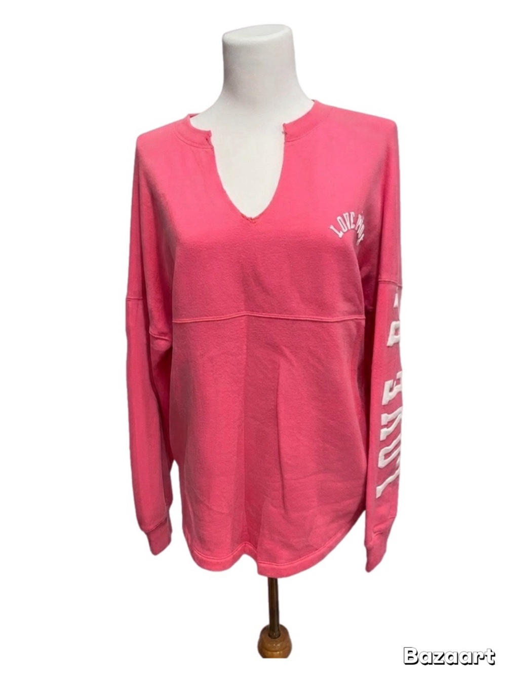 PINK Victoria's Secret Hot Pink Notch-Neck Long Sleeve Top XS
